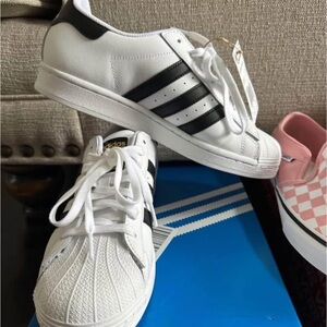 Adidas Classic White and Black Striped Shoes